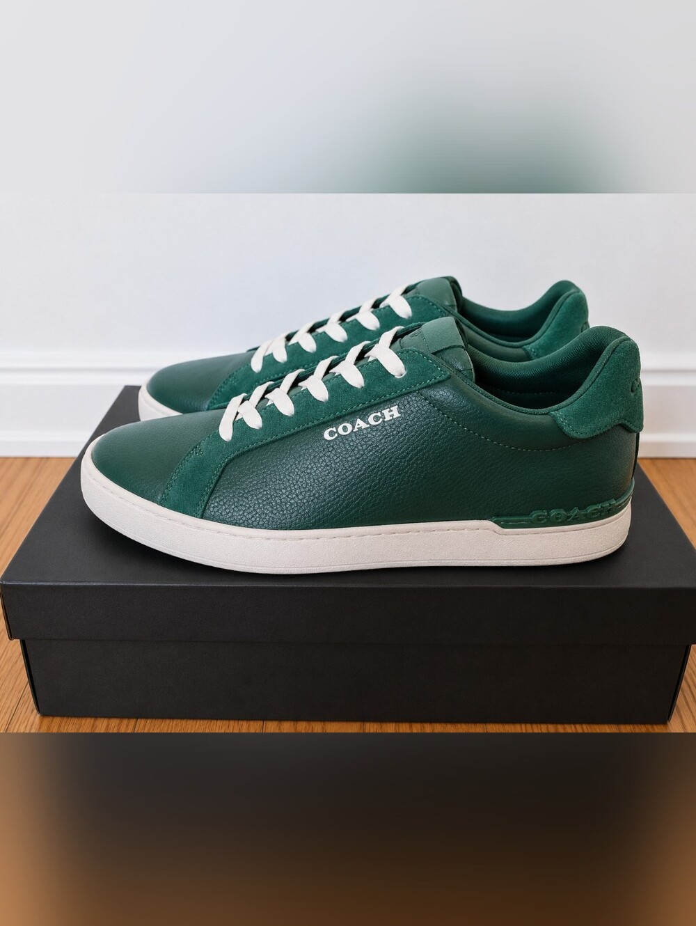 COACH Pine Green Leather Low-Top Sneakers
